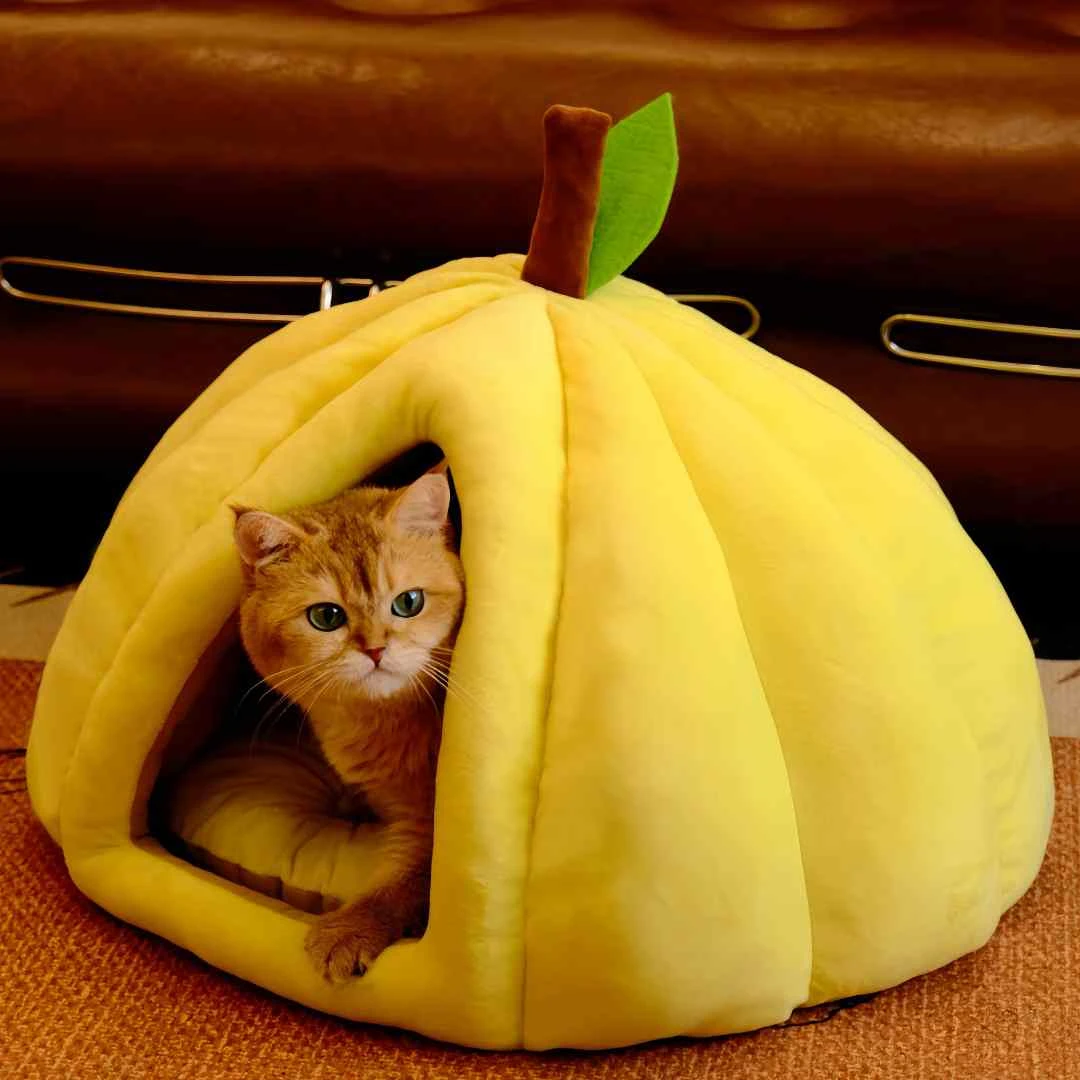 猫窝半封闭屋四季通用南瓜安全感躲避冬季保暖秋冬猫房子垫子狗窝