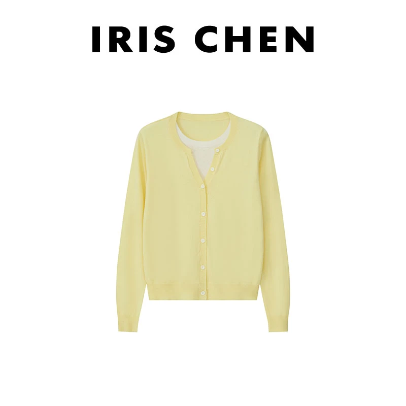 现货IRIS CHEN 慕斯 2025春夏款精纺绵羊毛假两件针织衫25SY033