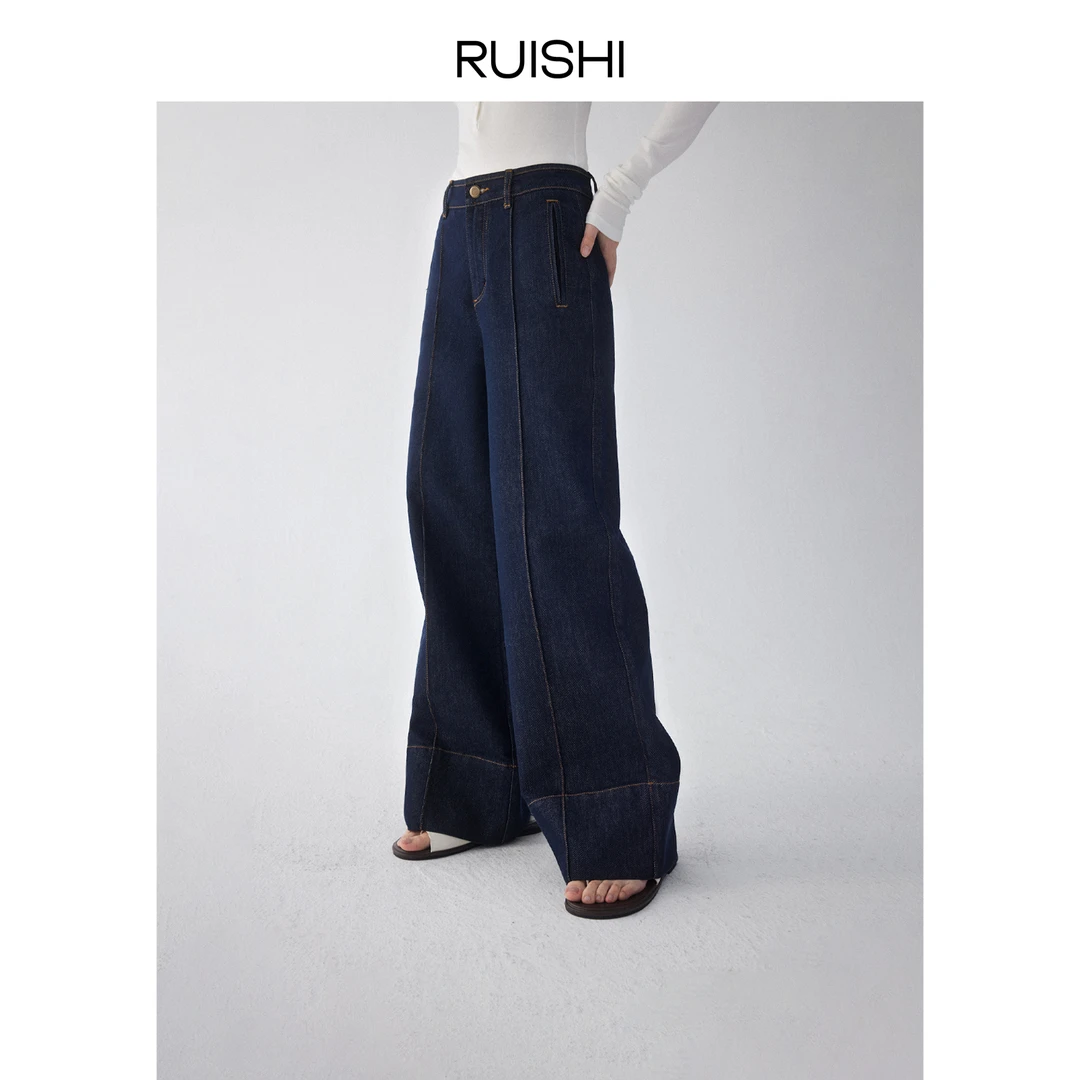 RUISHI芮时复古丹宁低腰直筒宽松显瘦阔腿牛仔裤女春R25C122501