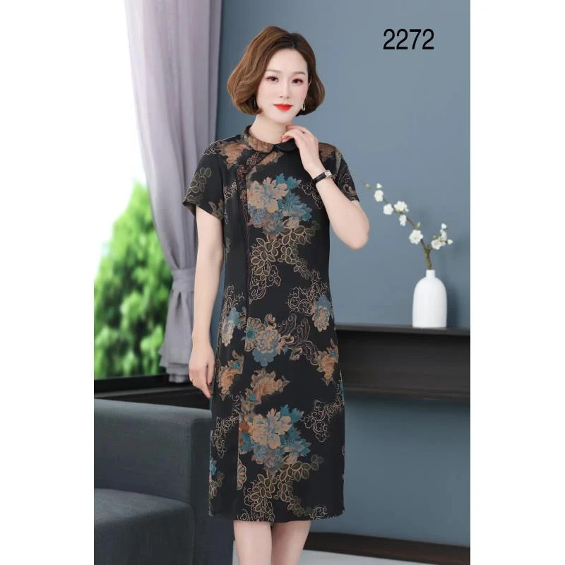 22720-12祥云牡丹中式连衣裙