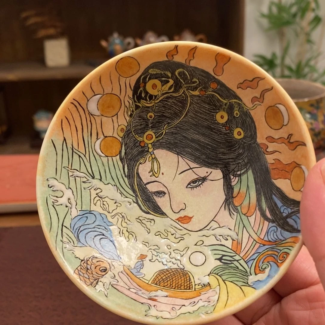 手工手绘海神茶杯