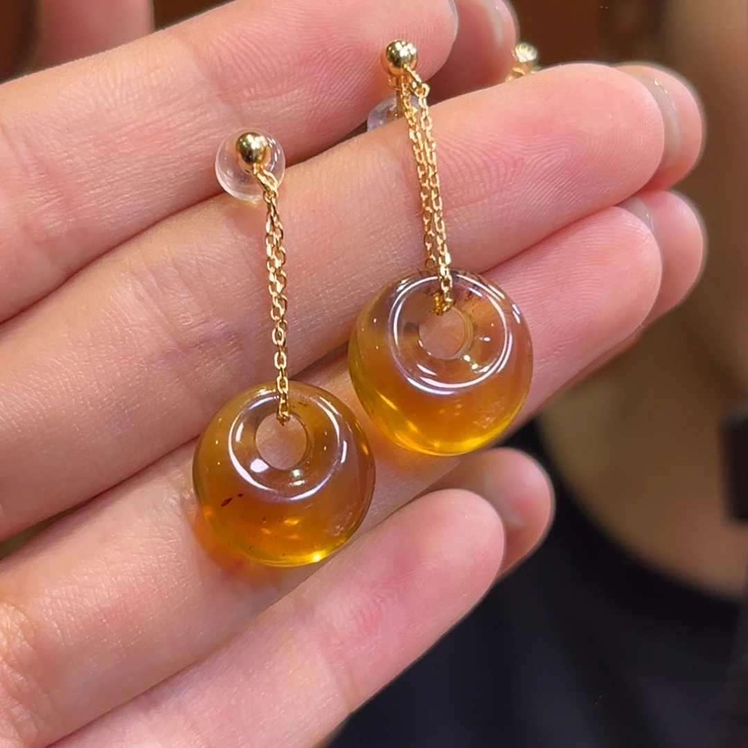 琥珀银S925镶嵌手镯扣子耳坠