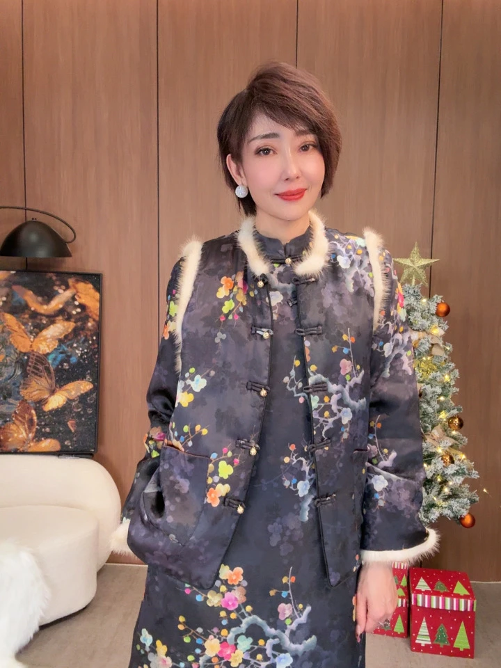 露【喜上眉梢】新款加棉水貂毛新中式马甲T1127