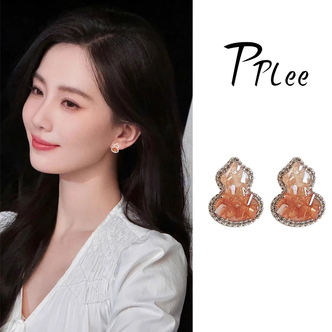 合金耳饰 新款水晶葫芦耳钉女小众独特轻奢玄学旺财耳环耳饰品