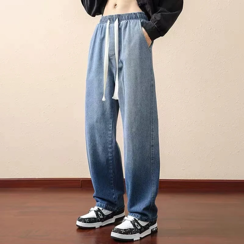 KZ809N春秋美式潮流渐变直筒阔腿衣服牛仔裤男简约长裤男装