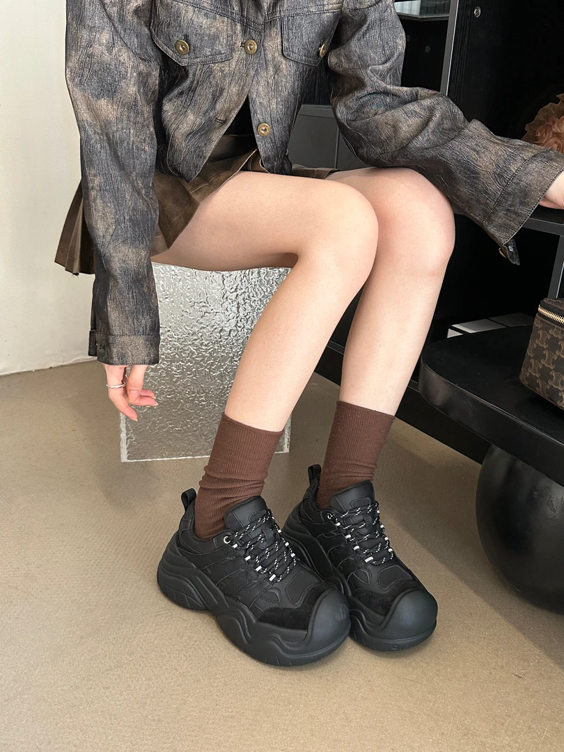 3360-1 加绒运动松糕大头丑萌增高小个子显脚小厚底老爹鞋板鞋女