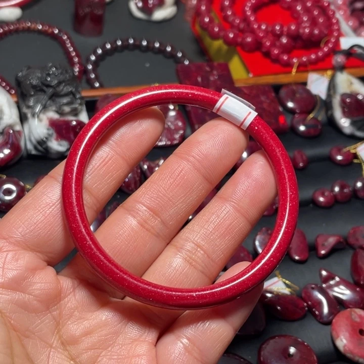 天然辰砂天然砂晶粉砂手镯58mm