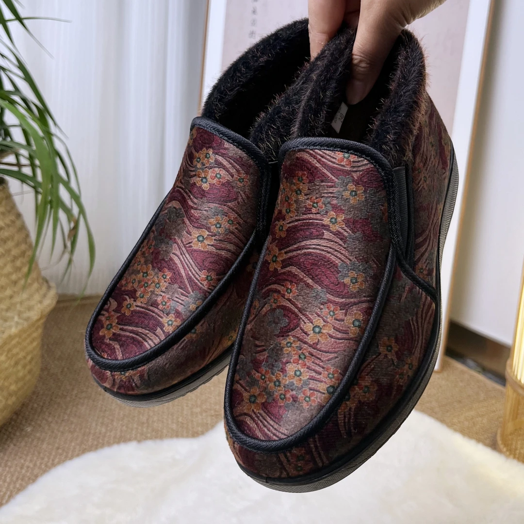 步源轩防滑低跟套筒布鞋保暖舒适加厚平底厚底复古大码棉靴时尚