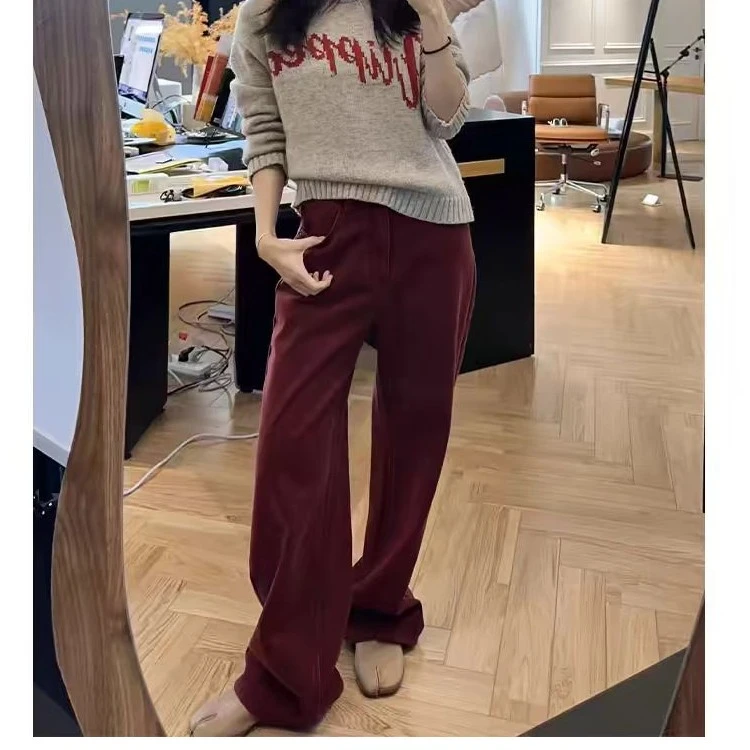 欧货宽松抓绒牛仔裤冬保暖直筒阔腿裤 1123