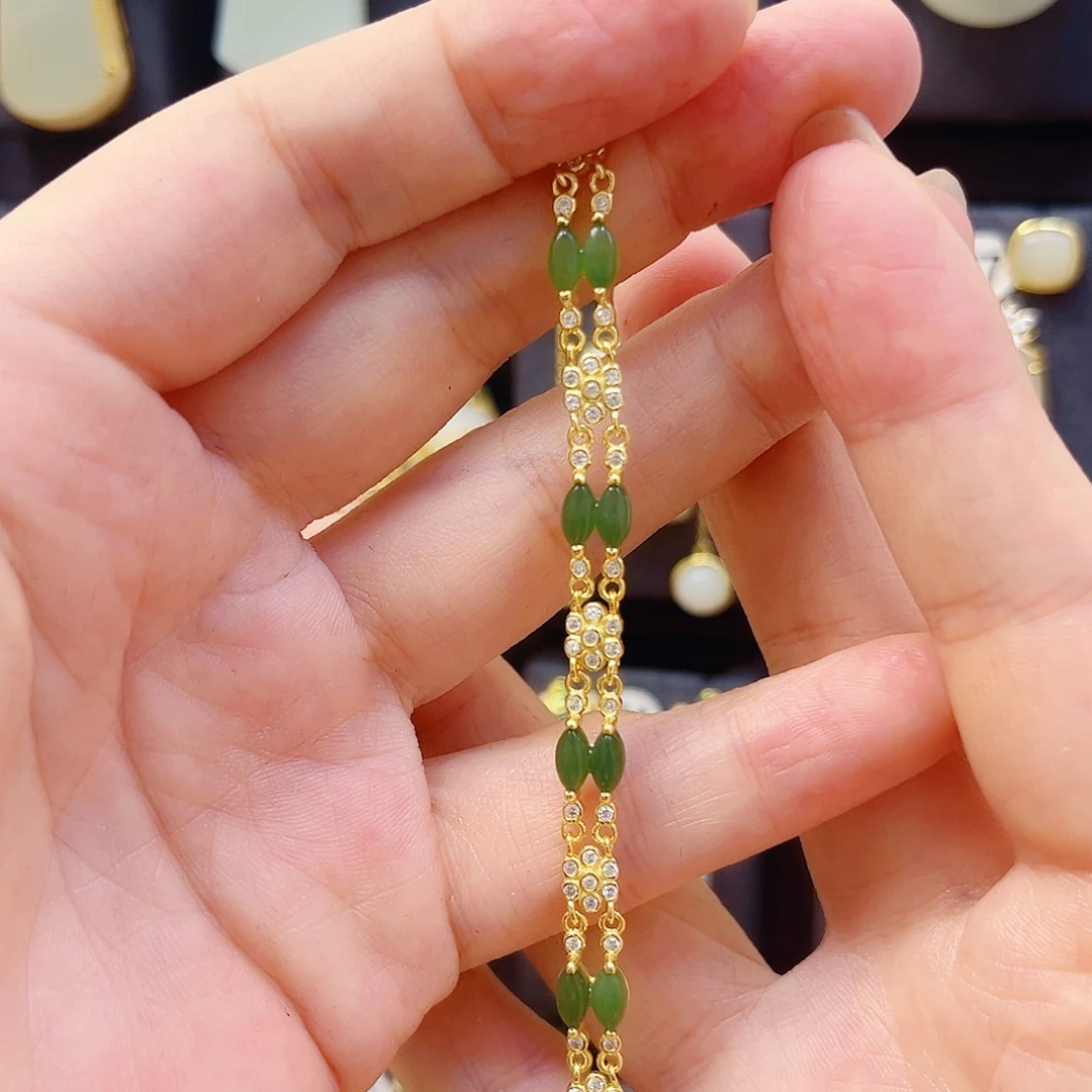 和田玉银S925镀金镶嵌手链