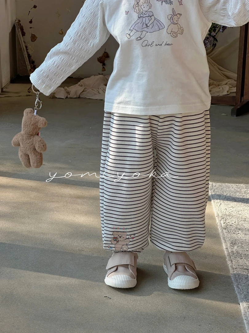 251-优米优卡现货-童装2025年春季新款韩版卡通条纹卫裤 -251017