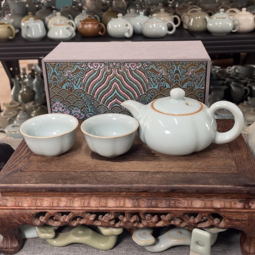 其他天青釉南瓜壶➕梅花杯一对 礼盒装