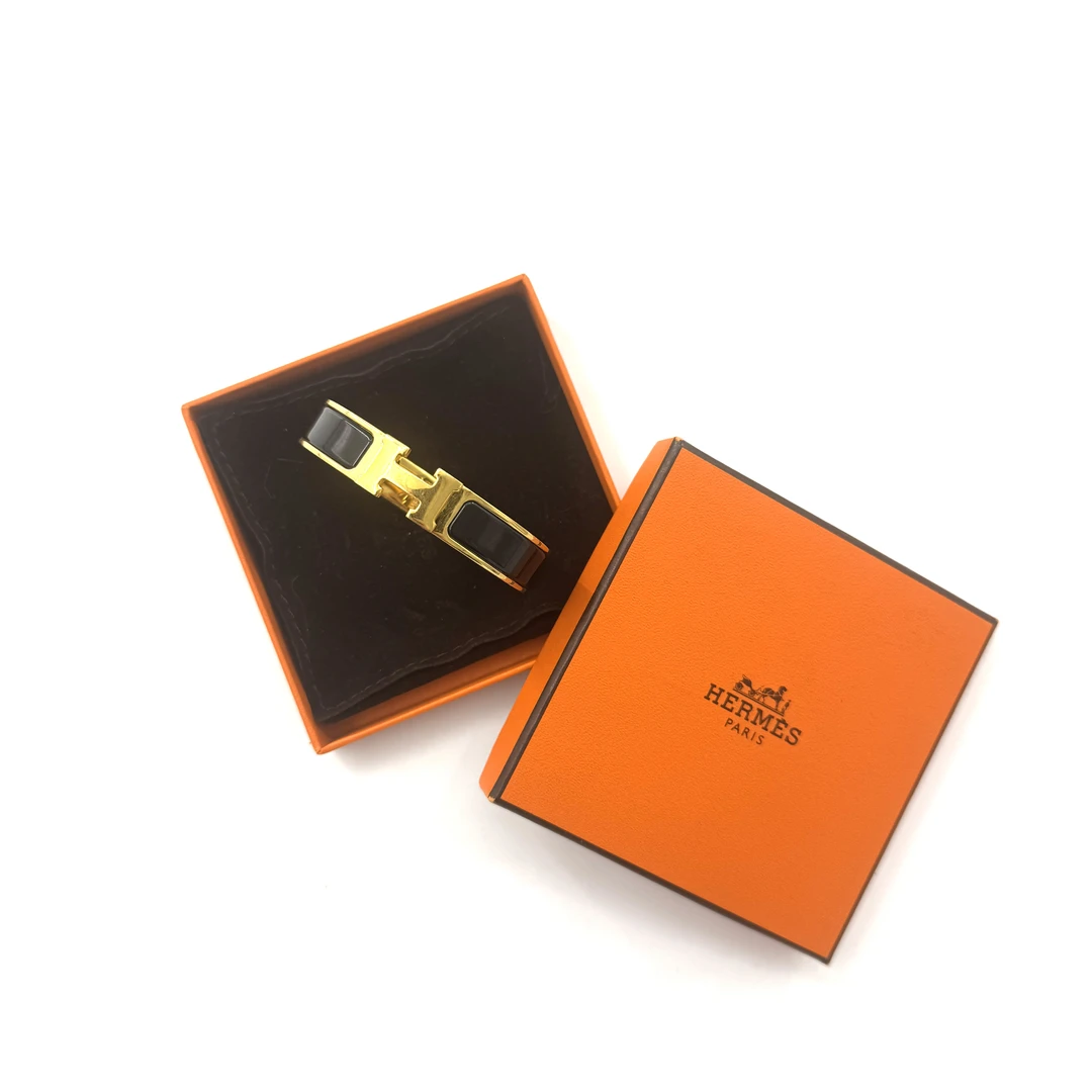 99新 Hermes/爱马仕 clic h黑陶瓷金扣手镯