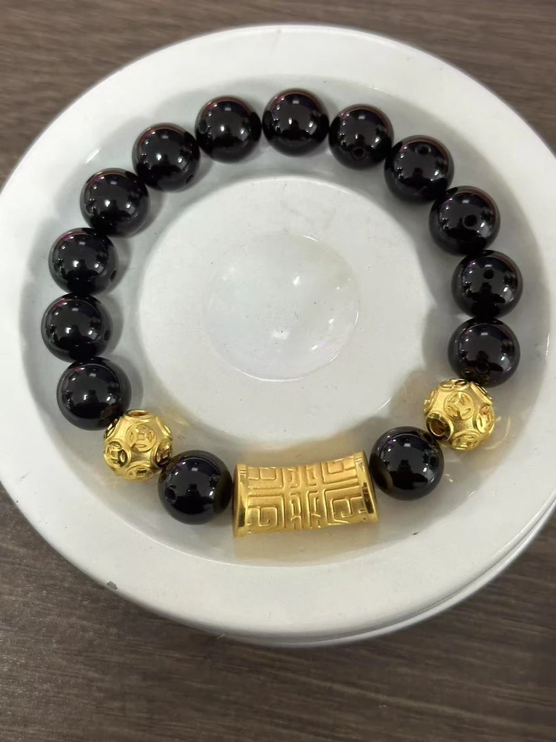 【足金999】卡10转运珠+黄金弯管