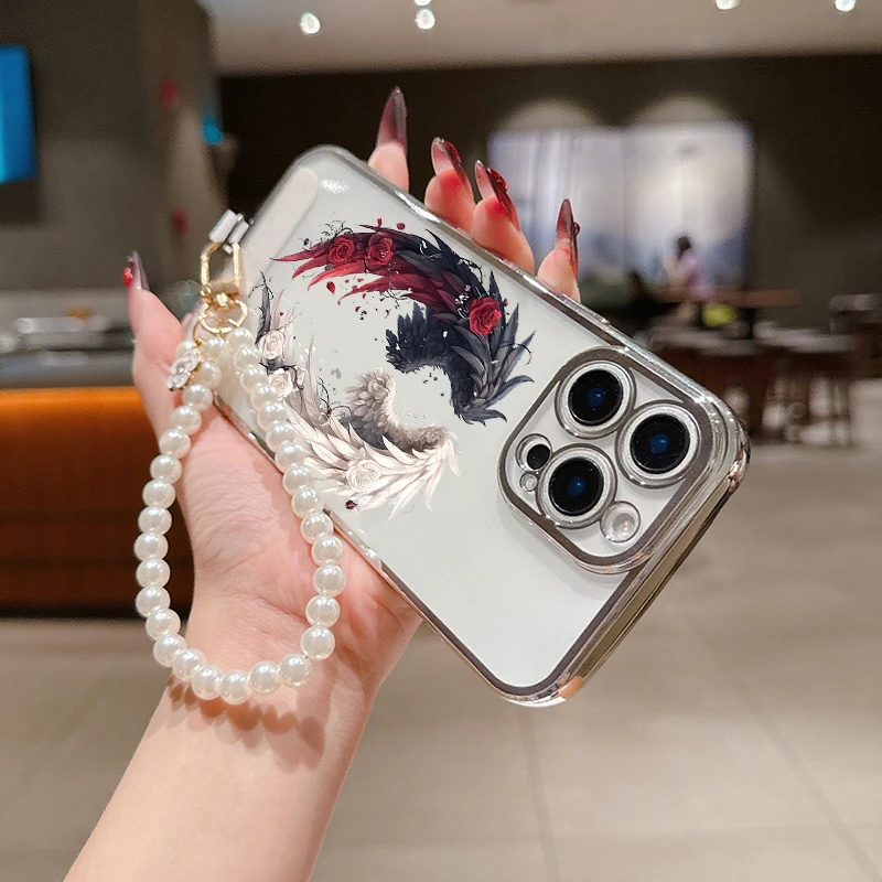 【苹果】玫瑰羽翼图案适用苹果系列iphone16/15/14手机壳手链防摔