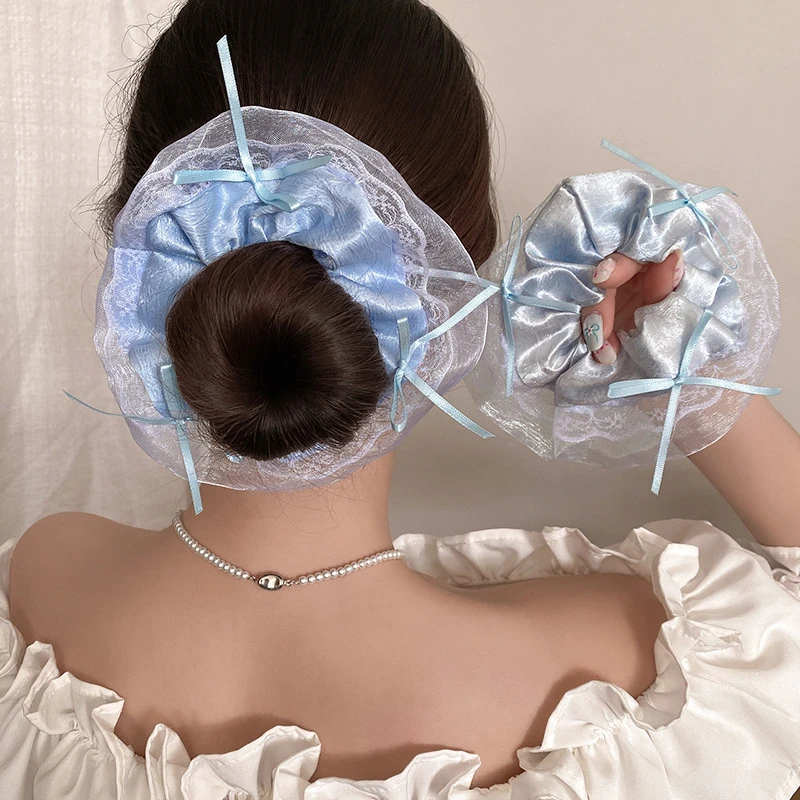 高级感海盐蓝大肠发圈女高弹力头绳丸子头皮筋扎头发少女头花头饰