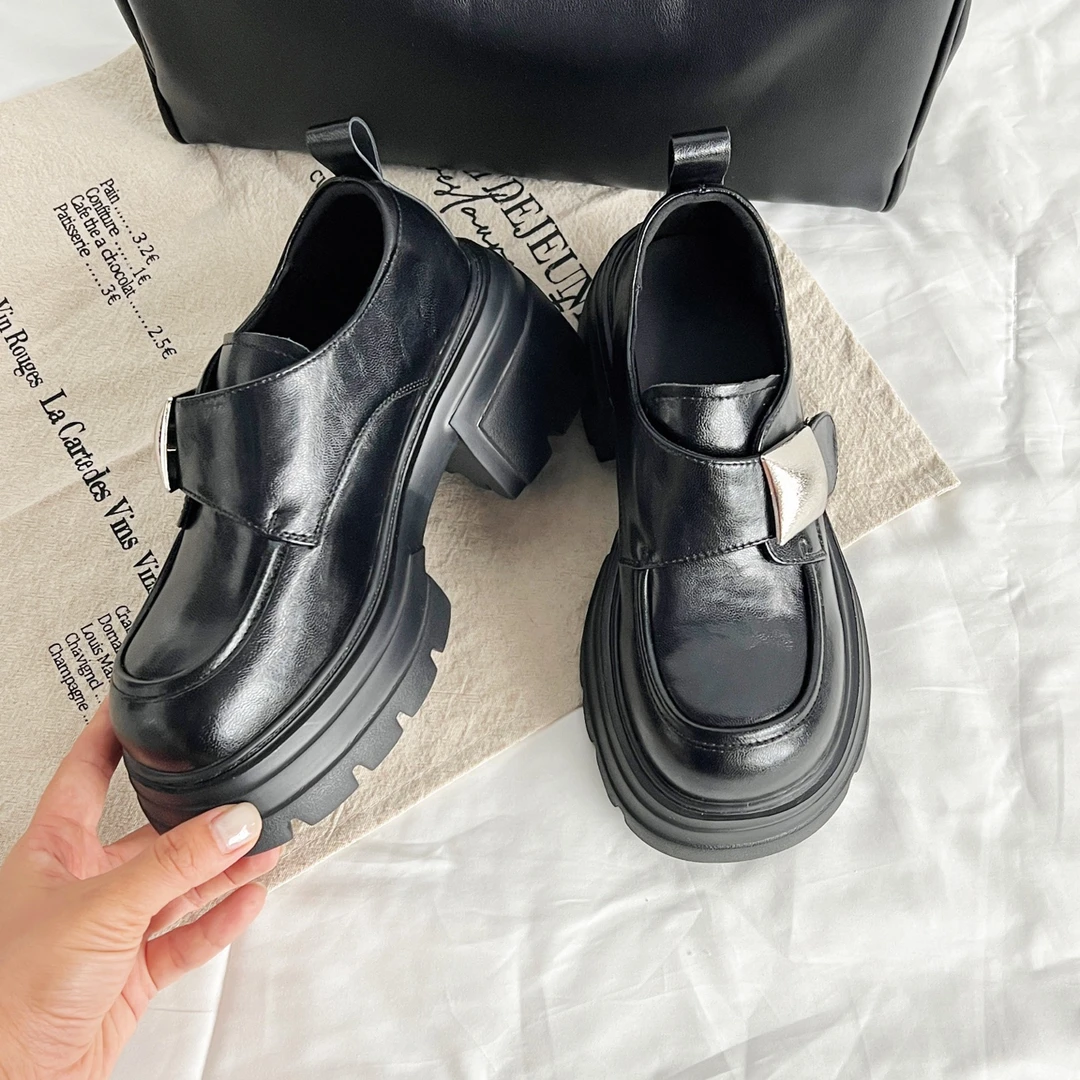 【芳芳私人定制】新款英伦风小皮鞋女2025一脚蹬厚底增高休闲鞋