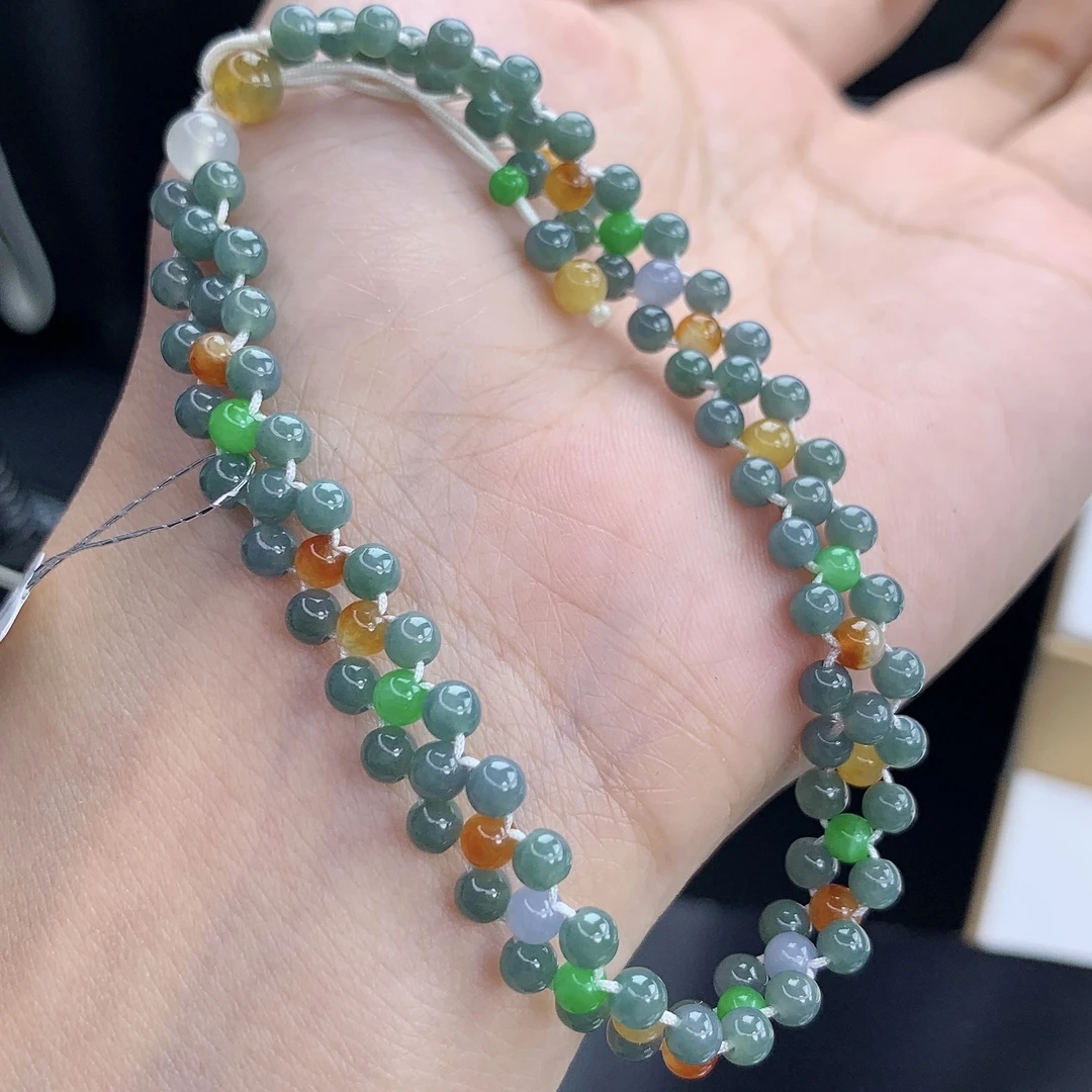 四会 缅甸A货翡翠编织蓝翡小米珠手链T/3.5mm