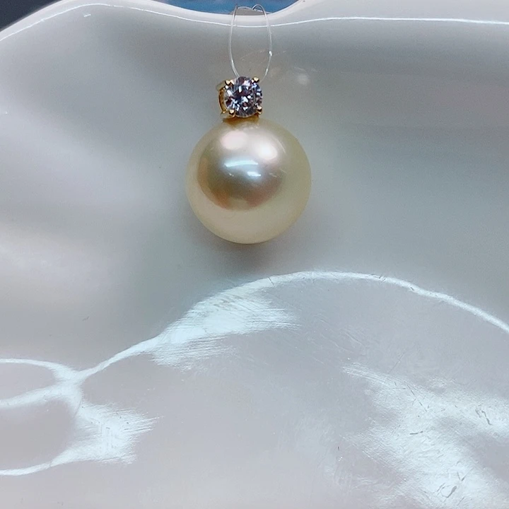 海水珍珠吊坠(不含链)18K金镶嵌12~13