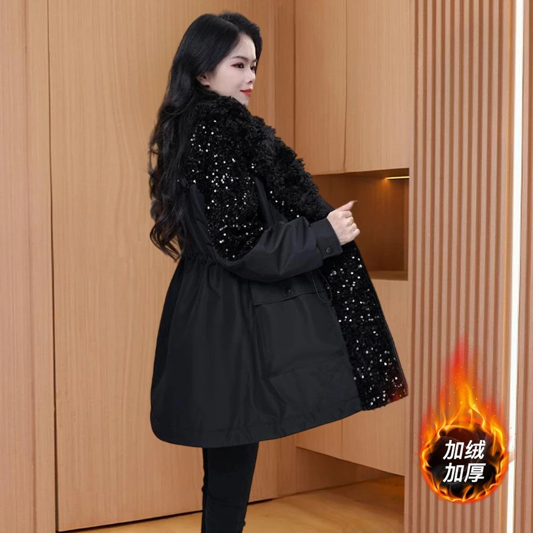 品牌小香风气质拼接派克服女2025秋冬新款加绒加厚妈妈装收腰外套