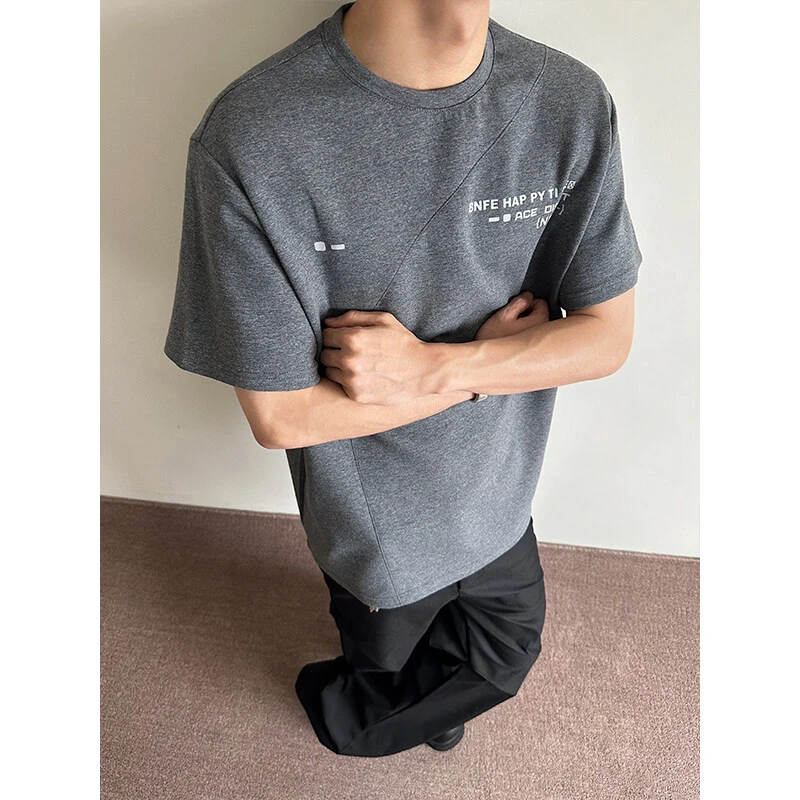 美式复古重磅解构boxy短宽版型cleanfit宽松休闲字母短袖T恤男潮