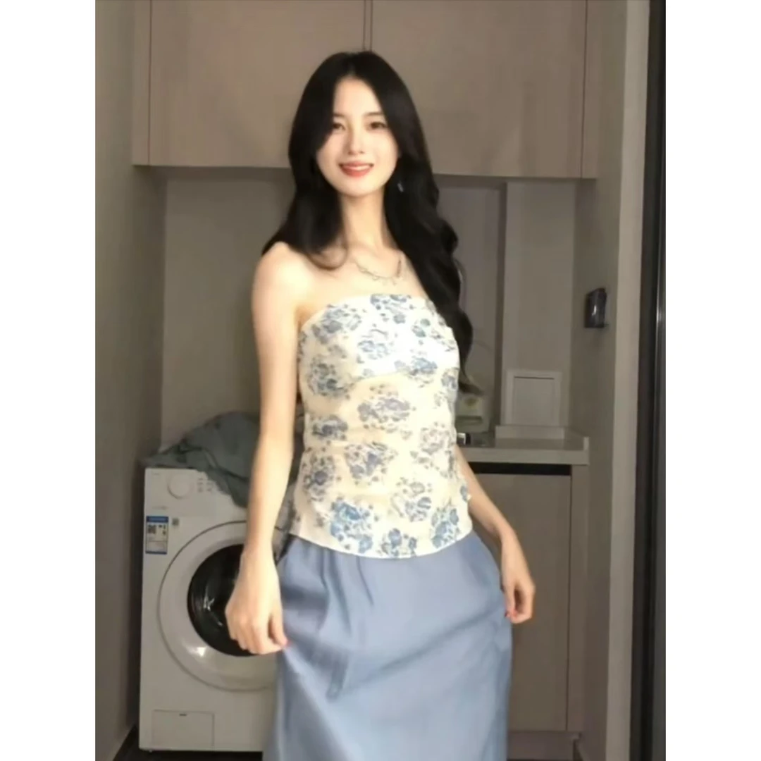 韩系纯欲碎花抹胸背心女夏季外穿设计感小众独特漂亮修身无袖上衣