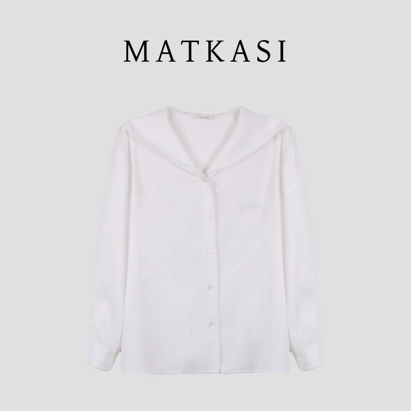 MATKASI 时尚设计感休常休闲百搭舒适感穿搭翻领刺绣花边衬衫
