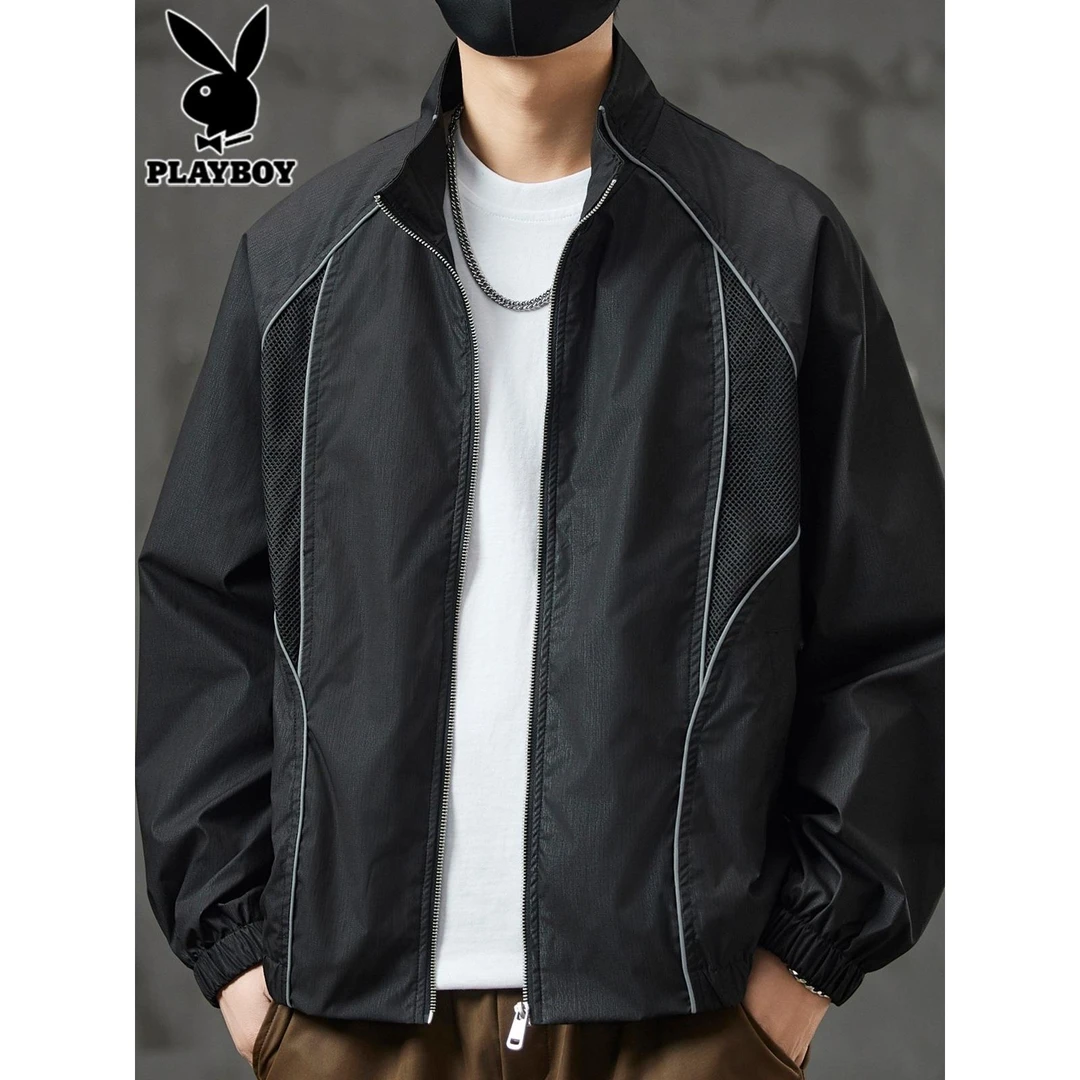 花花公子立领夹克男士冬季潮流拼接设计感宽松休闲运动户外套男装
