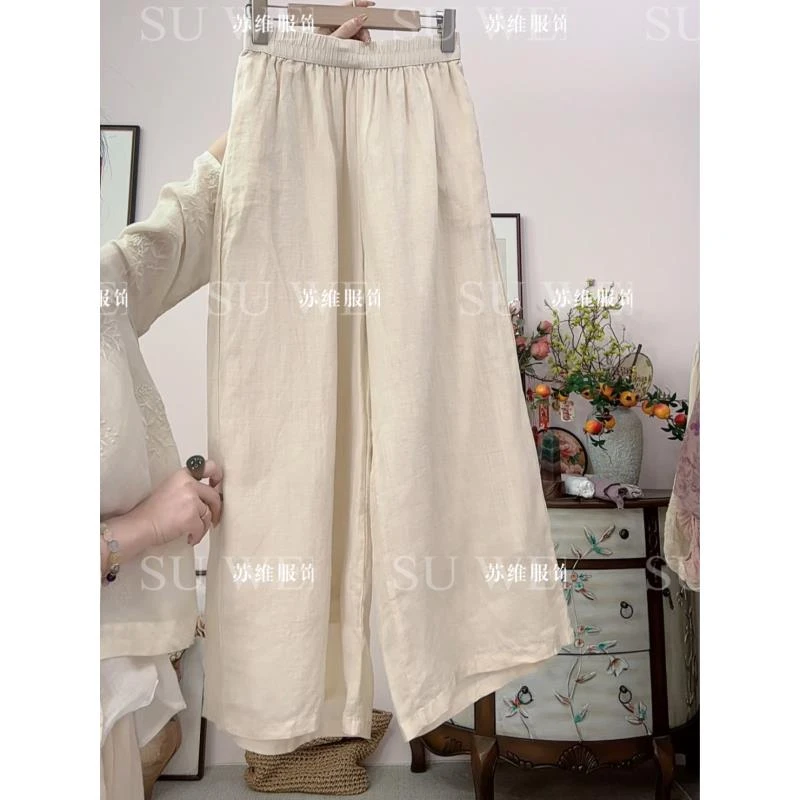 1611【苏维】双层苎麻2025年新款阔腿裤显瘦显高百搭休闲高腰