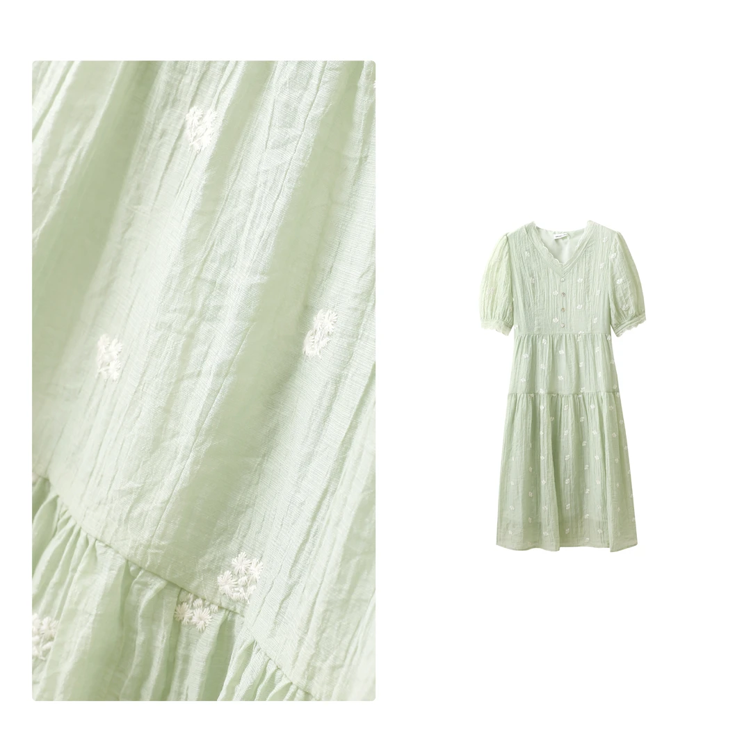 门店36&9！花间连衣裙」垂坠有质感/轻薄刺绣短袖中长裙字女 C21949