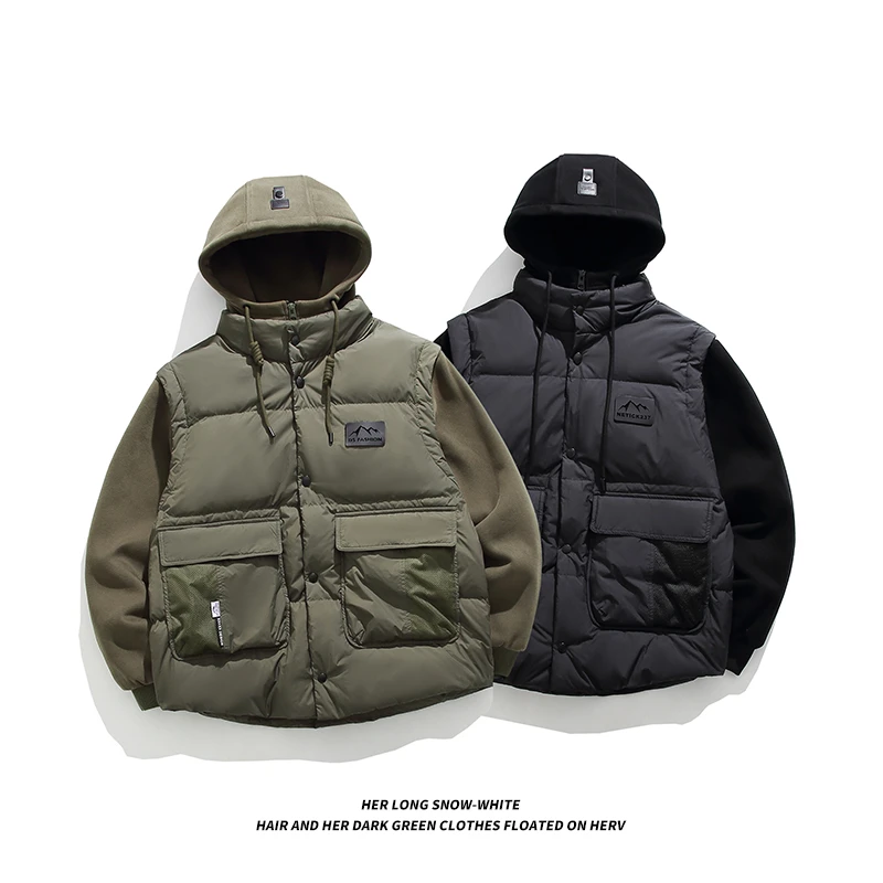 连帽宽松潮流加厚保暖冬季拼接马甲棉服外套910
