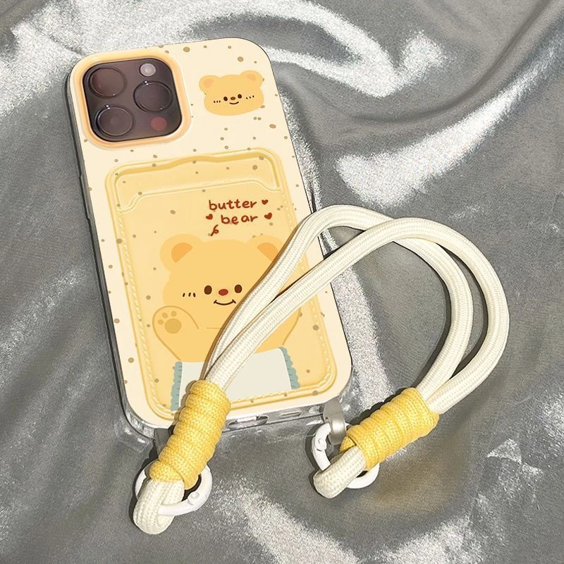 可爱卡包黄油小熊趣味保护套适用iPhone16ProMax苹果14/15手机壳