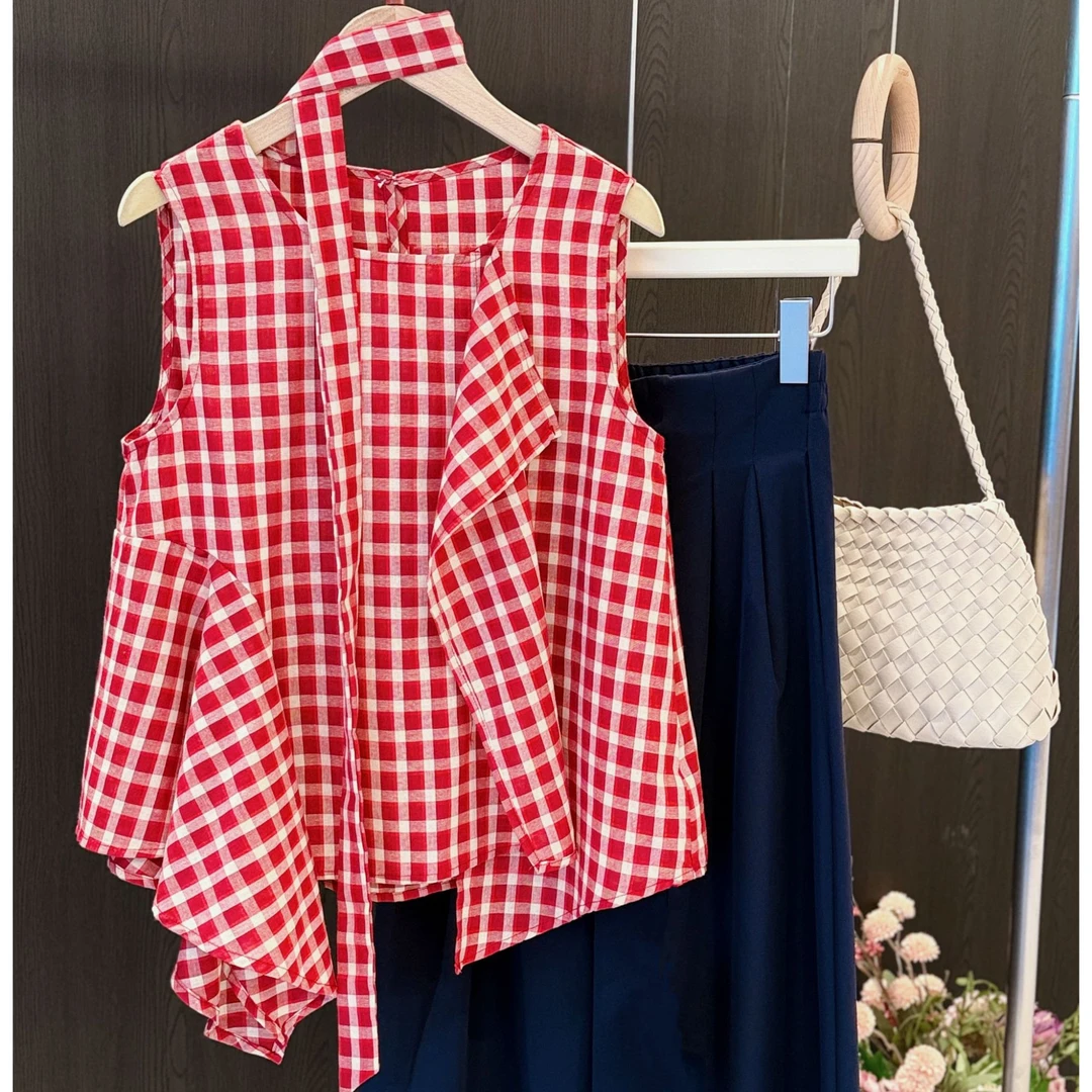 韩版拼接套头常规款透气无袖衬衫百搭洋气上衣气质显瘦休闲背心女