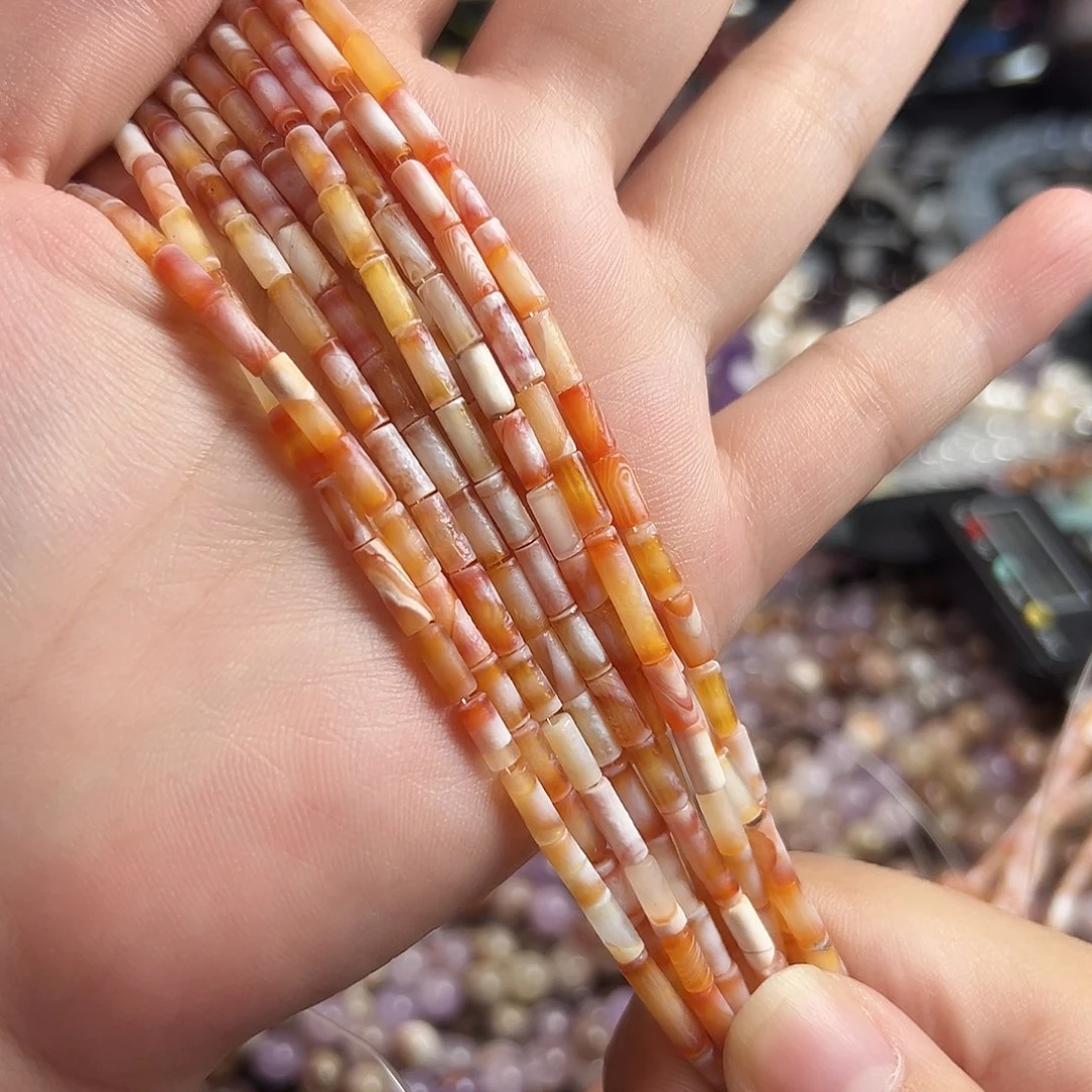 玛瑙/玉髓未镶嵌珠宝半成品g677 高品锦鲤缠丝磨砂竹节11m