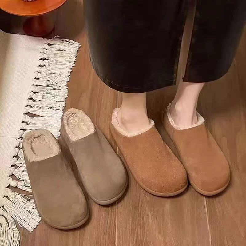 穆勒小土豆牛皮全包真皮博肯保暖雪地靴女2025新款冬季勃肯木头