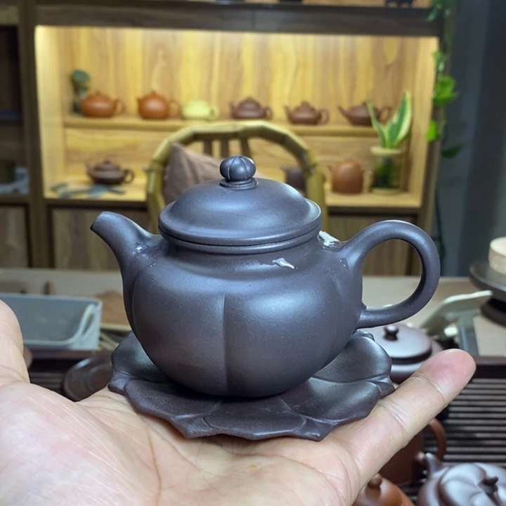 紫砂茶壶捞*筋纹莲子，紫罗兰，半手工