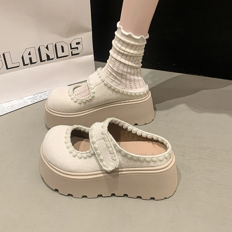 日系复古时尚百搭松糕厚底百搭单鞋2025年春季新款一字扣玛丽珍鞋