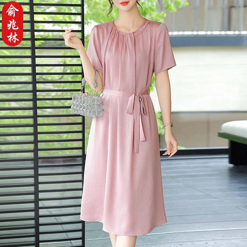 俞兆林妈妈夏装收腰连衣裙气质显年轻中老年女装夏季高档雪纺裙子