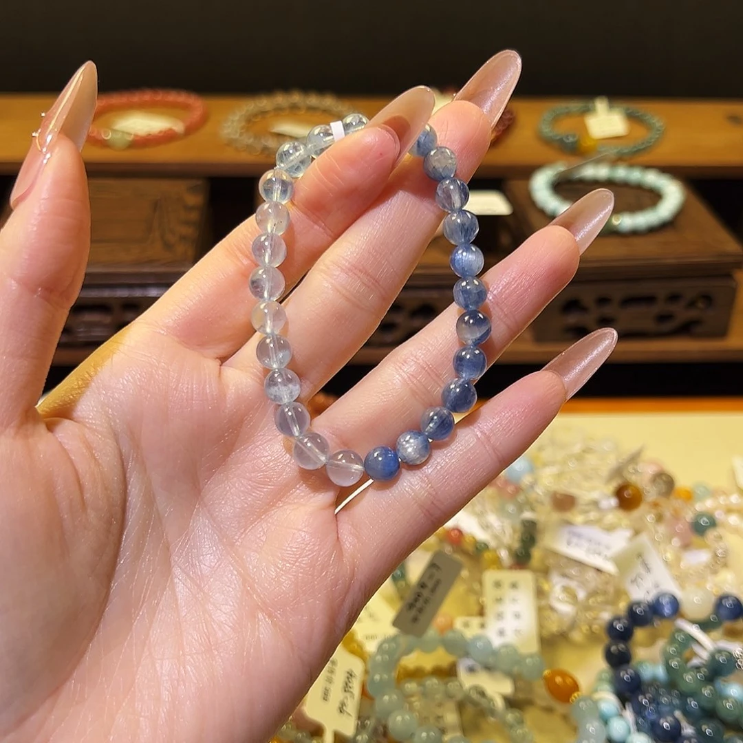 水晶手链银S925镶嵌海蓝4033