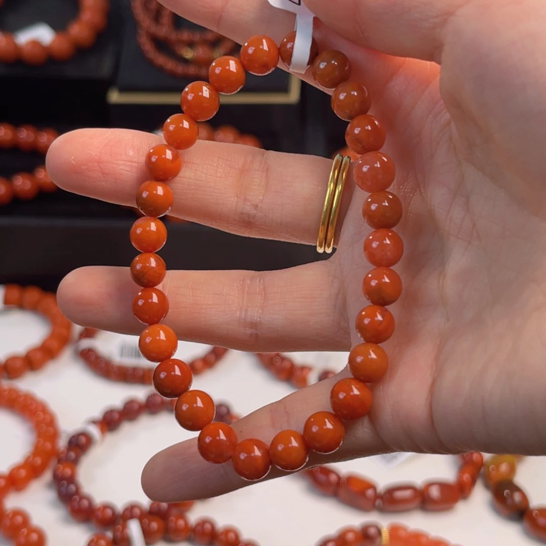 未镶嵌柿子红火焰手串7m南红玛瑙