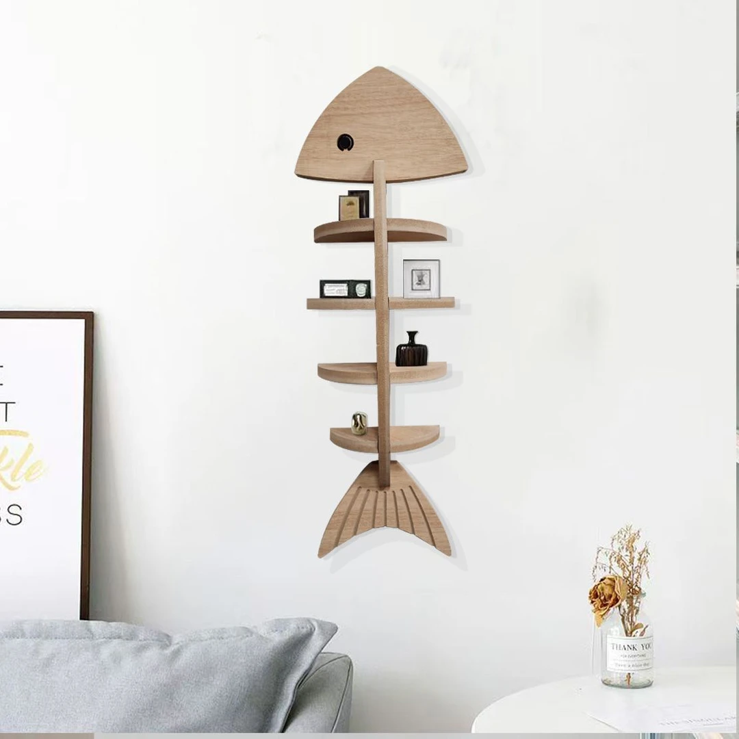 年年有鱼装饰品置物架摆件鱼骨架木质隔板壁挂墙装饰669