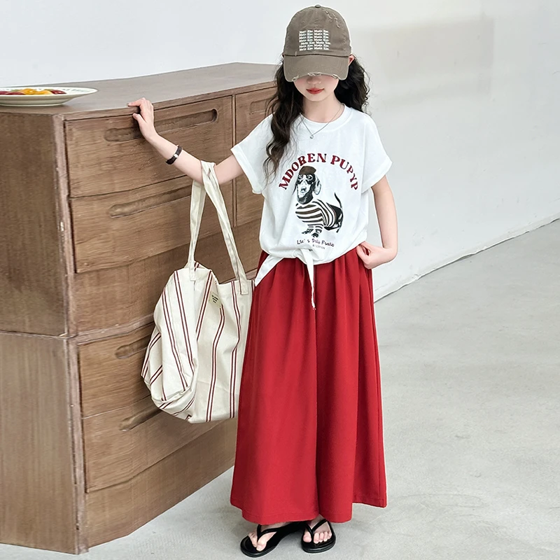 女童夏季套装2025新款洋气时尚卡通短袖T恤6-12岁中大童夏款潮流