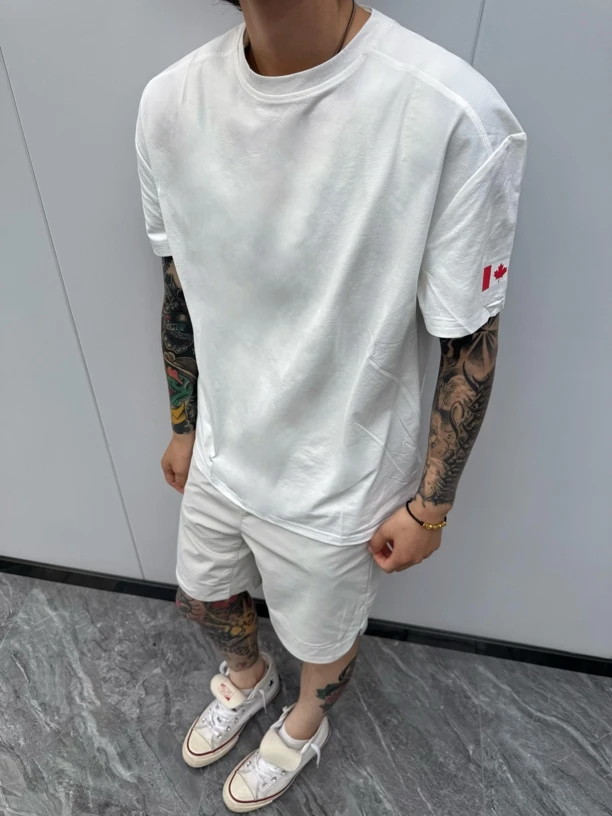 美式加拿大徽章口粮T纯色吸湿速干弹力纤维运动透气凉感夏季短袖