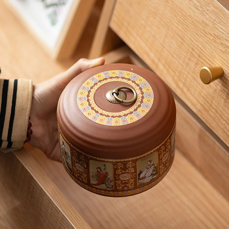 X636中式四大美人高档茶叶罐水杯密封罐紫砂陶瓷茶具防潮-Q