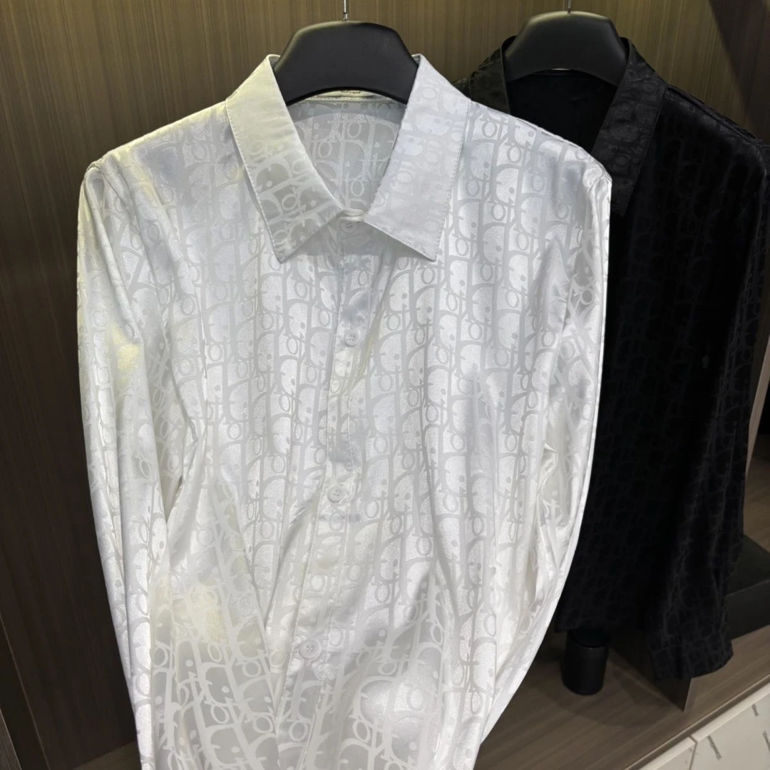 新款长袖衬衫男高级感轻奢痞帅内搭外穿潮流百搭精品丝质质感上衣