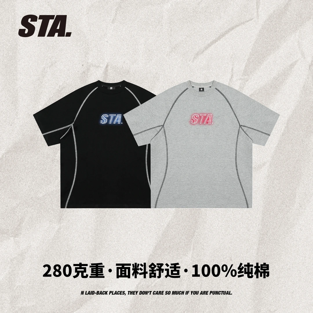 STA国潮280克重磅复古街头纯棉圆领夏季半袖男短袖t恤
