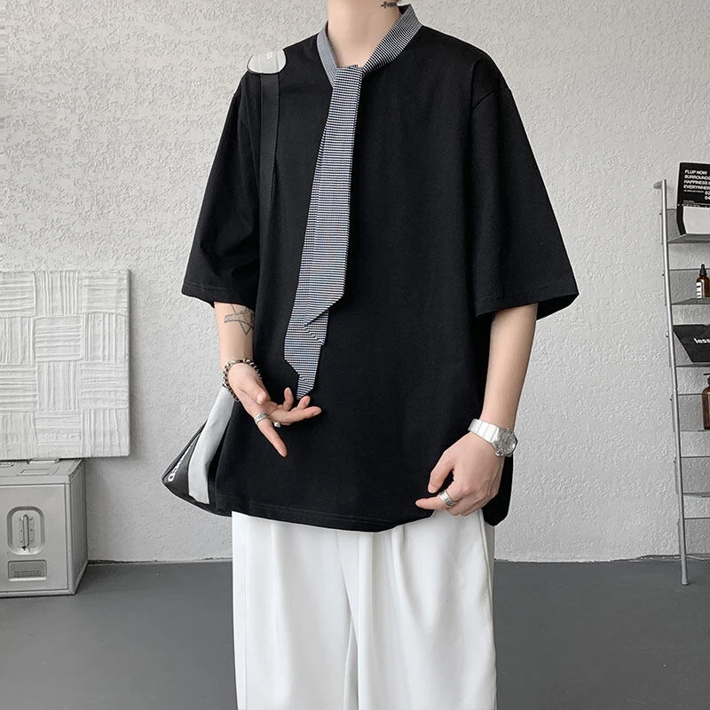 夏季纯色短袖薄款免烫港风休闲百搭T恤男士半袖上衣港风宽松潮流