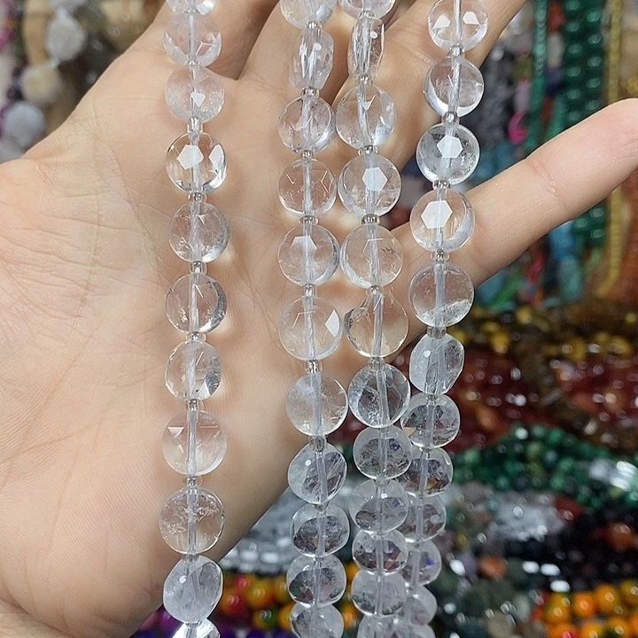 T***L玛瑙/玉髓未镶嵌珠宝半成品天然白水晶切面卡10mm