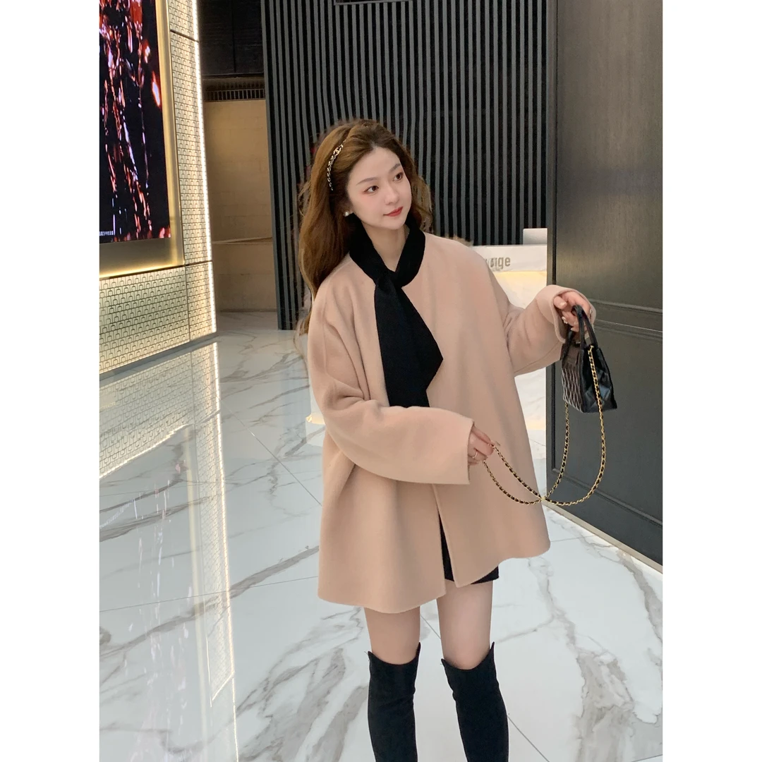 现货！48h 发 【安妮日记】赫本少女法式chic领结撞色羊毛大衣设计感