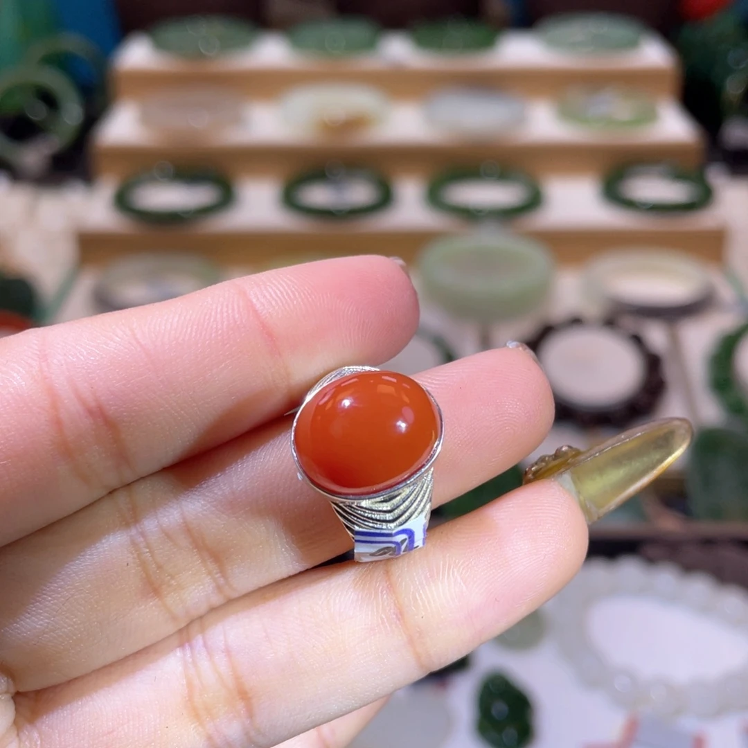 南红玛瑙高品南红戒指银S925镶嵌
